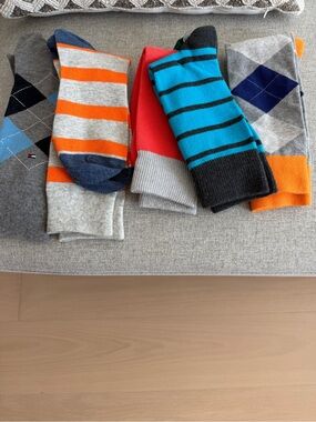 Brand new Men's Striped & Argyle Crew Socks - Gray, Orange, Turquoise